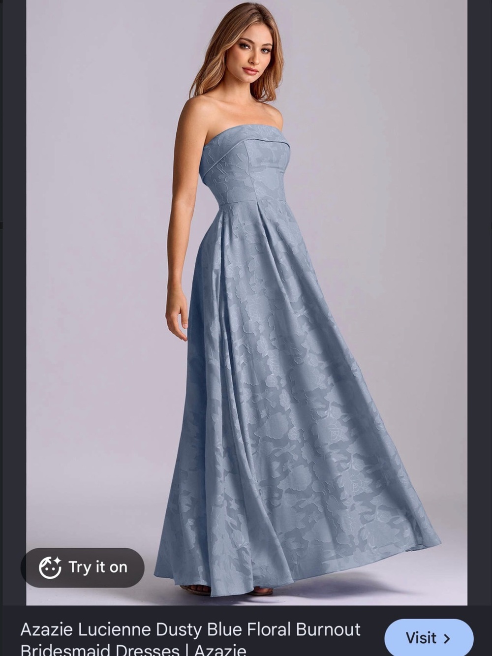 NWT Azazie Lucienne Dusty Blue Floral Burnout Bridesmaid Dress